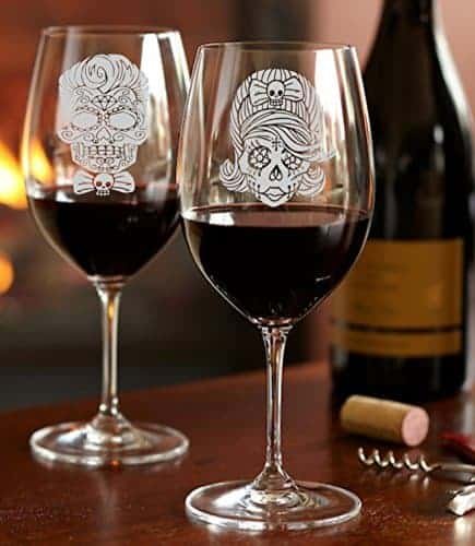 For when you want to drink in style, your goth will love these his and hers wine glasses. 