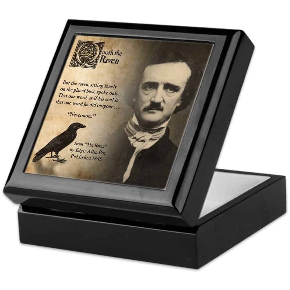 Perfect for trinkets, jewelry, or mementos, your goth will love this Edgar Allen Poe Jewelry Box