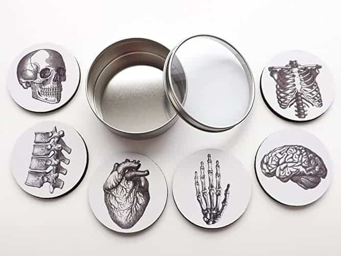 Keep rings on your fingers and not on your table with these anatomy coasters. 