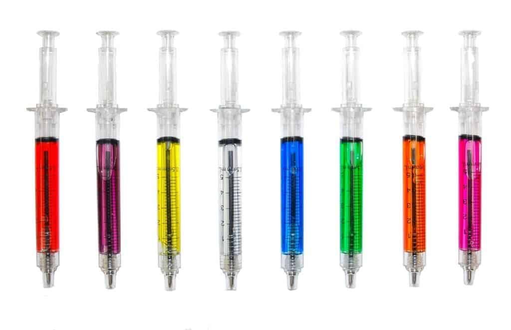 Syringe pens are a fun way to write down your poetry or eulogy.