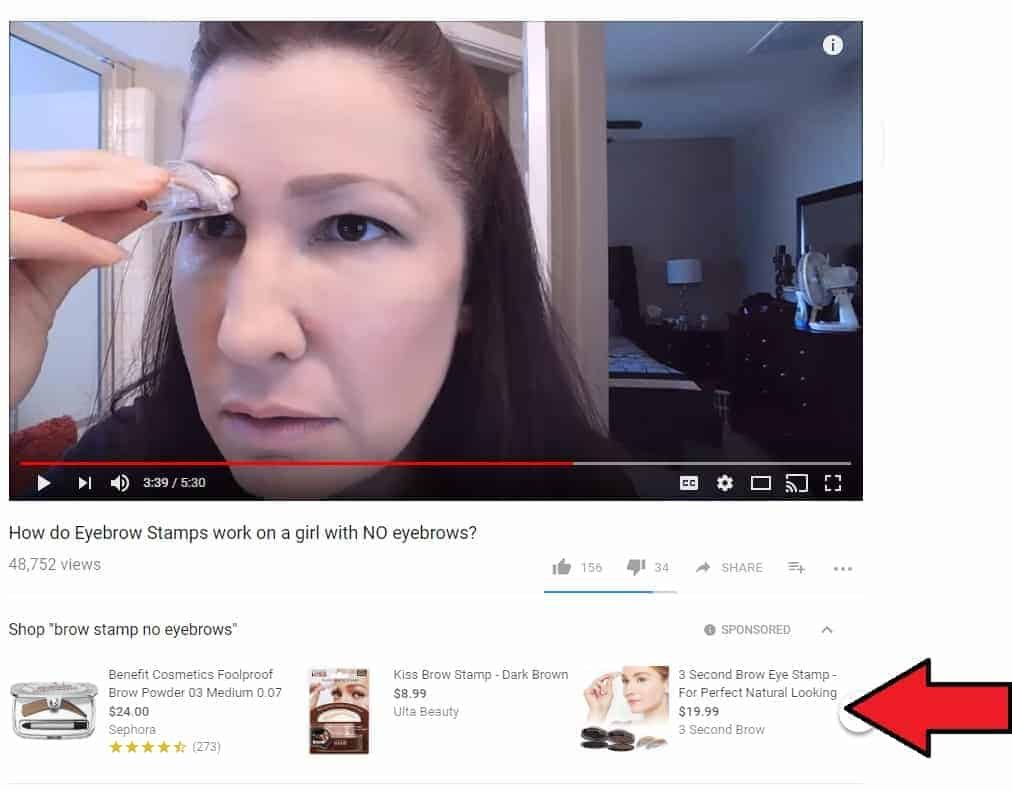 Here is an example of what YouTube monetization looks like on my Eyebrow Stamp review. You can watch the whole video here