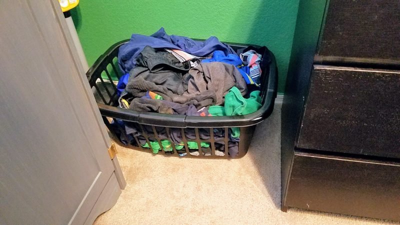 Instead of a community hamper, we put our dirty clothes in individual laundry baskets to make doing and sorting laundry easier.